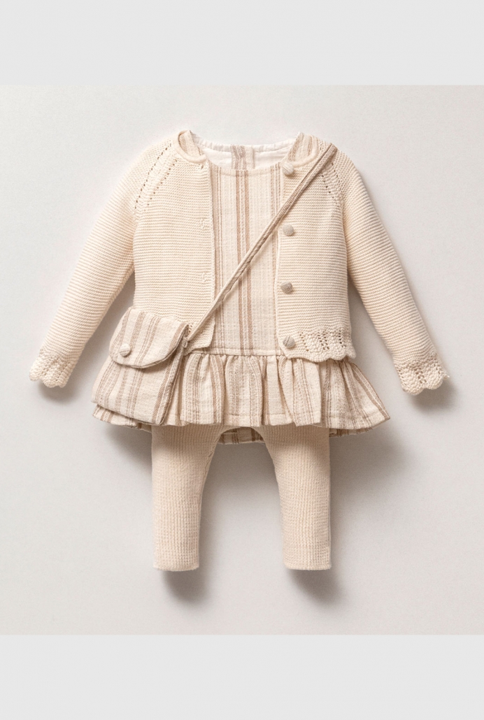 8182N KIZ 0-3-6-9 AY KETEN ÇANTA ELBİSE TAKIM BEJ