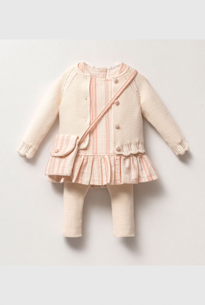 8182N KIZ 0-3-6-9 AY KETEN ÇANTA ELBİSE TAKIM PEMBE