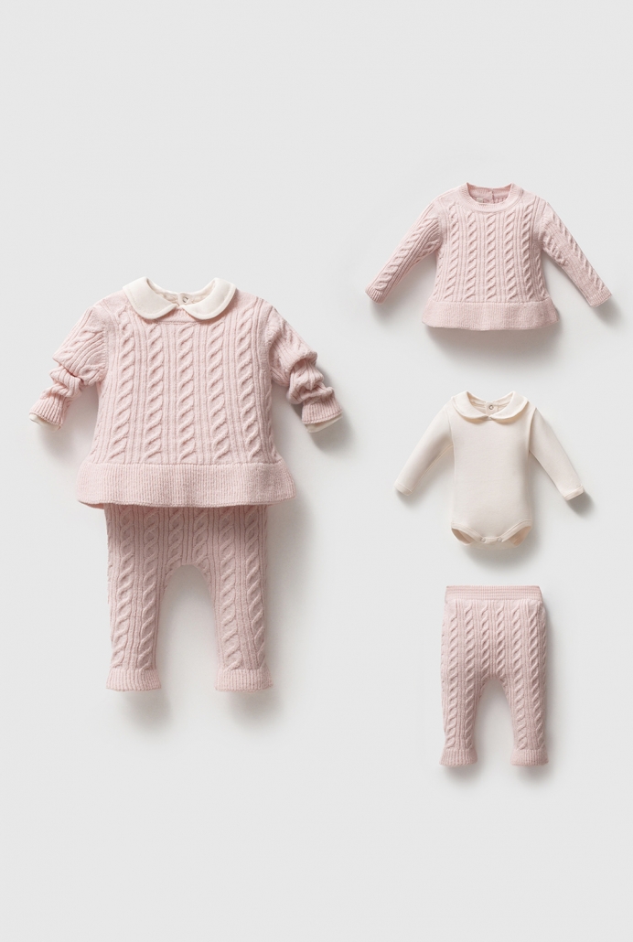 8336N KIZ 3-6-9-12 AY SAÇ ÖRGÜLÜ TAKIM PEMBE