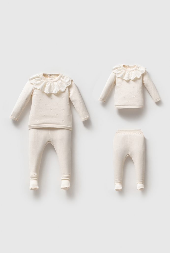 8345N KIZ 3-6-9-12 AY DANTEL YAKALI 2Lİ TAKIM KREM