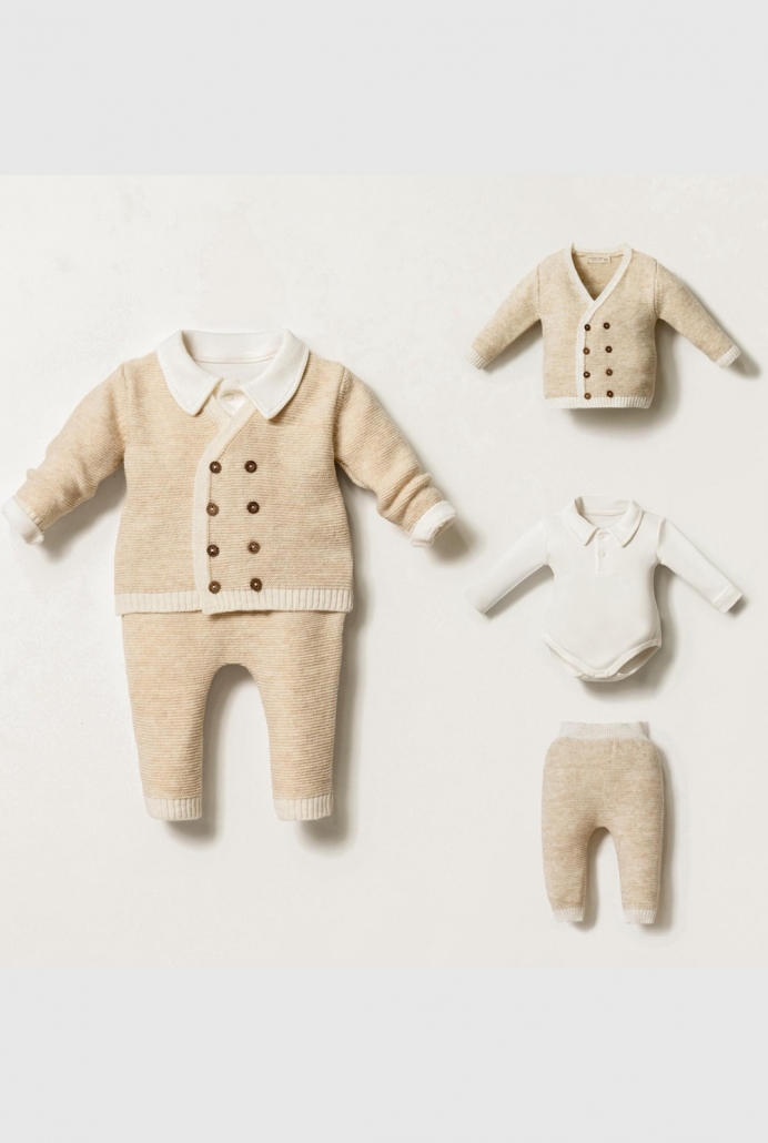 8374N ERKEK 3-6-9-12 AY TRİKO CEKET TAKIM BEJ