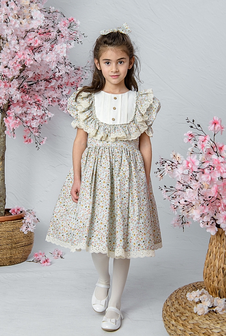 Ada Çiçek Desenli Çocuk Elbisesi Ve Saç Tokası