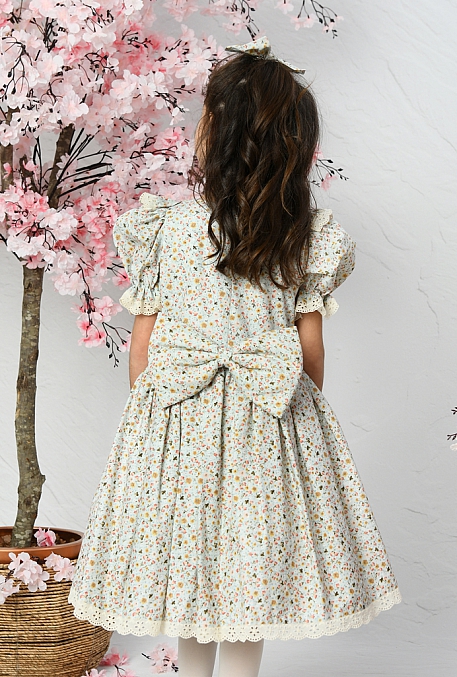 Ada Çiçek Desenli Çocuk Elbisesi Ve Saç Tokası