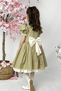 Bahar 1-4 Yaş Yeşil Çiçekli Çocuk Elbisesi Ve Saç Tokası 
