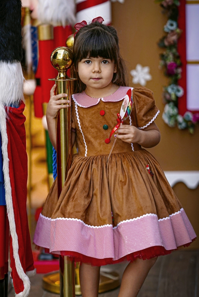 Cookie Theme Kahve Kırmızı Yılbaşı Temalı Kız Çocuk Elbisesi ve Tokası