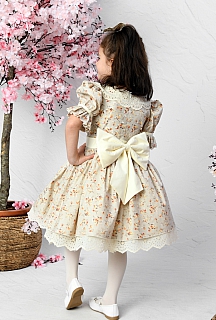 Elif 5-10 Yaş Krem Çiçekli Fisto Yaka Çocuk Elbisesi Ve Saç Tokası