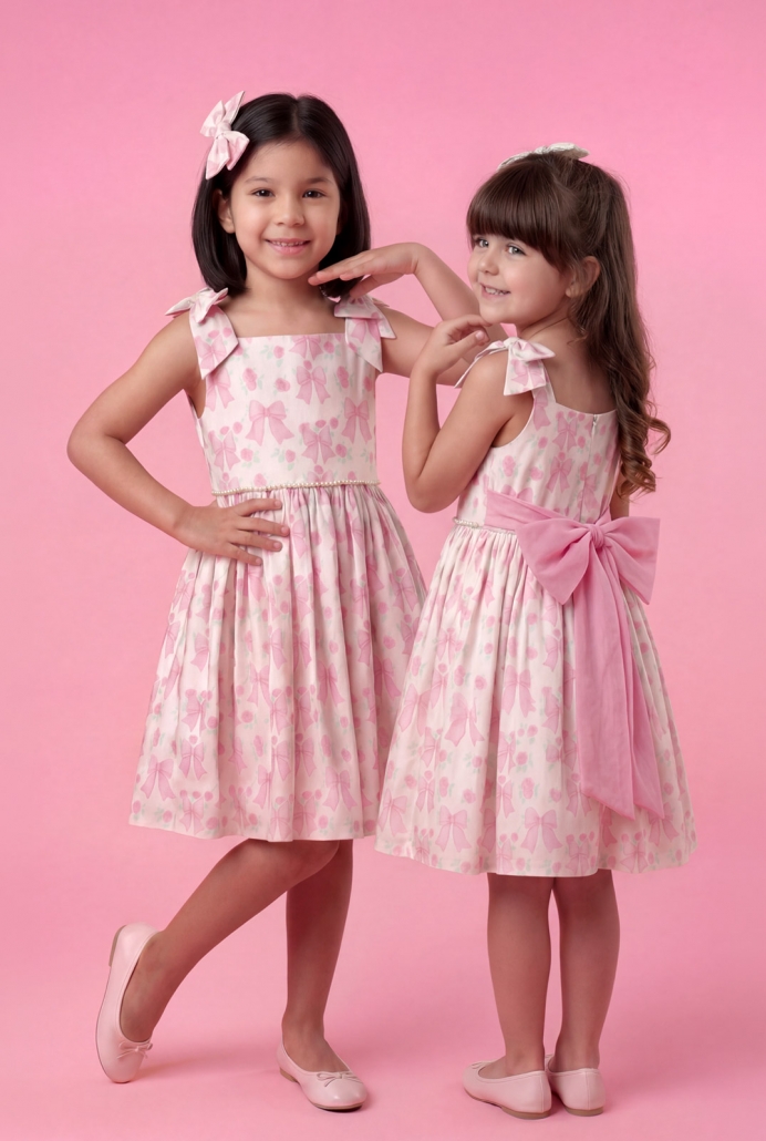 Fiyonk Desen Kız Çocuk Elbisesi ve Tokası