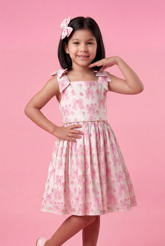 Fiyonk Desen Kız Çocuk Elbisesi ve Tokası