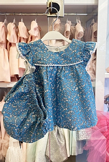 JBK HİLAL MAVİ DESEN BEBEK ŞORT ELBİSE VE SAÇ BANDI 3 LÜ TAKIM