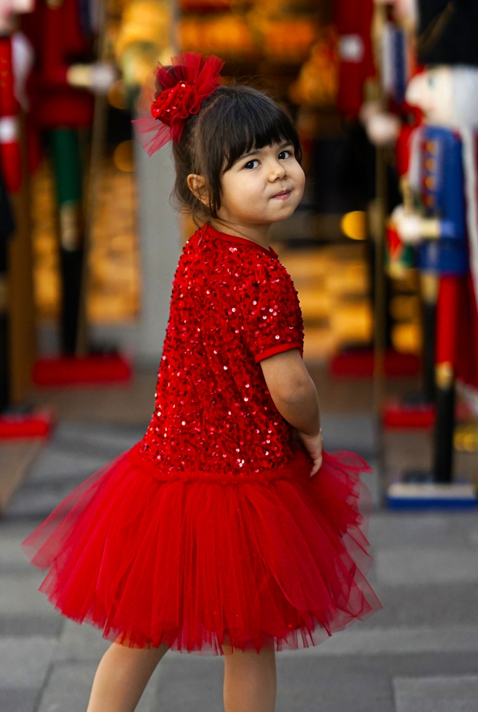 Kırmızı Payet Beden Tütü Etekli Çocuk Elbise ve Tokası