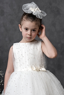 Lara 4-10 Yaş İnci Tül Kısa Etek Beyaz Elbise