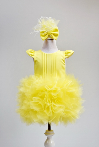 JBK Mendil Etek Sarı Tütü Çocuk Elbisesi ve Saç Tokası