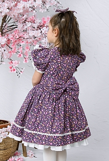 Nehir 1-10 Yaş Mor Çiçek Desen Çocuk Elbisesi ve Saç Tokası