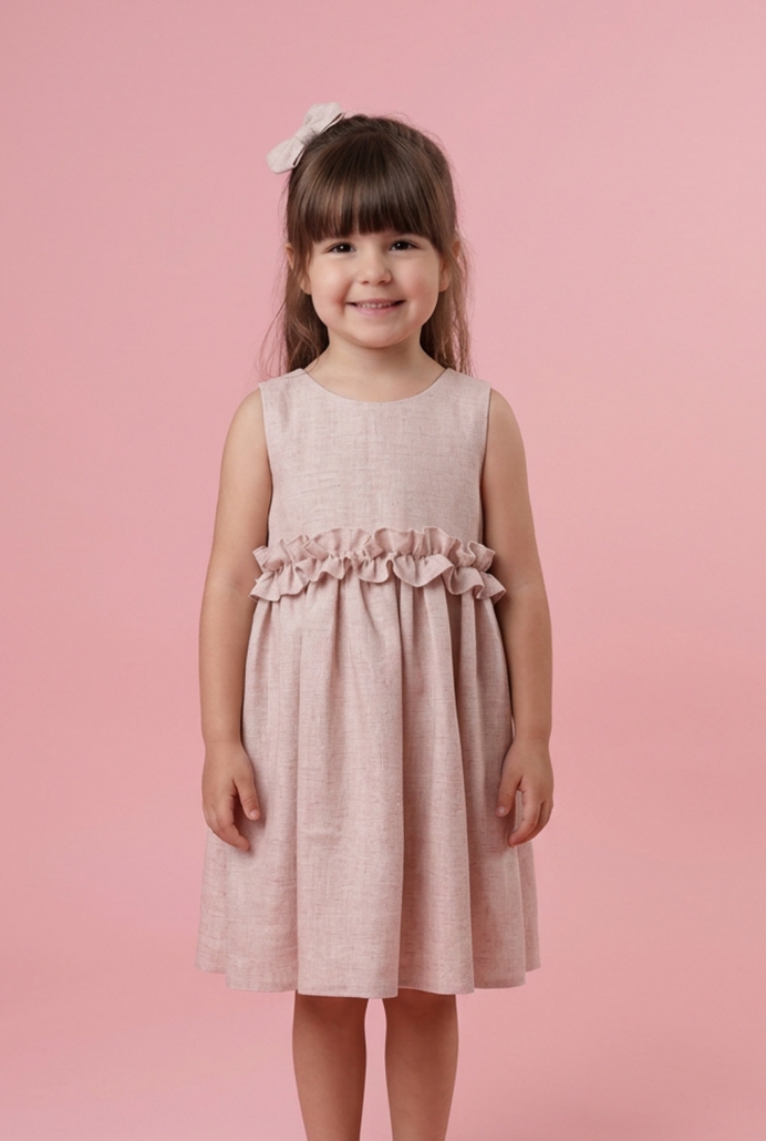 Mine Pembe Fırfır Detay Çocuk Elbisesi