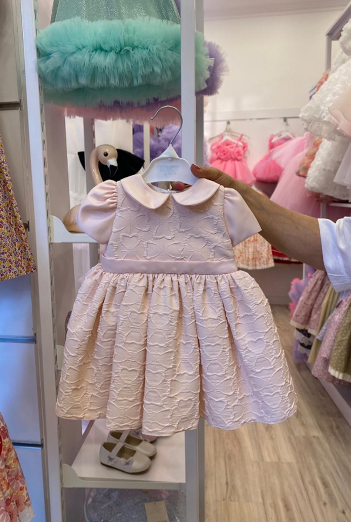 Pembe Kabartma Desen Çocuk Elbisesi