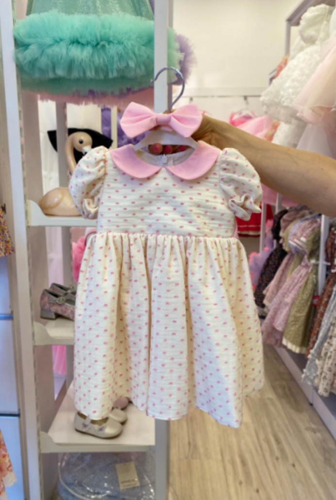 Pembe Puantiyeli Bebek Elbisesi
