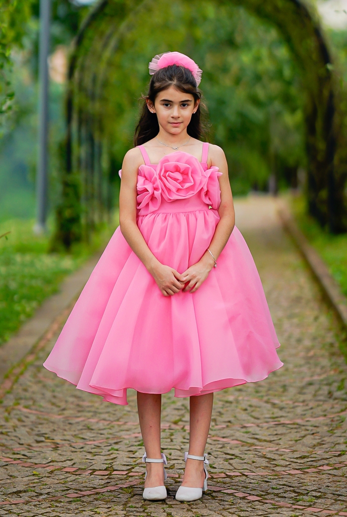 Rose Pembe Gül Beden Çocuk Elbisesi ve Tokası