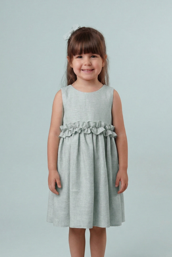 Mine Yeşil Fırfır Detay Çocuk Elbisesi